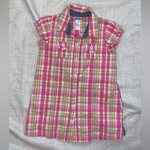 Little Me Pink and Green Plaid Button up Cotton Dress (3T)